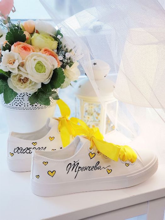Снимка на Sweet Yellow Hearts wedding sneakers